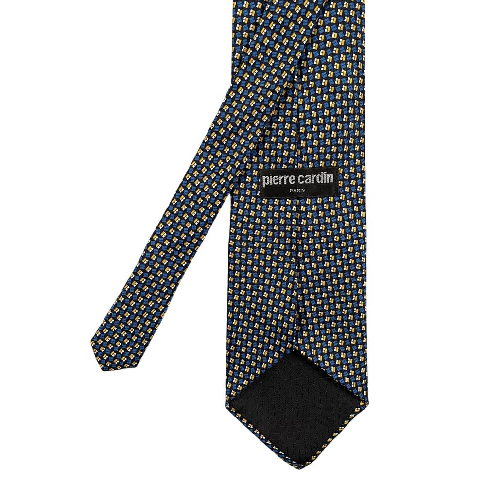 Pierre Cardin Paris Blue Yellow Geometric Silk Tie Made in USA Italian Silk